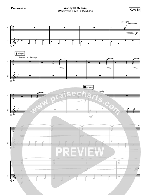 Worthy Of My Song (Worthy Of It All) (Worship Choir SAB) Percussion (Phil Wickham / Chandler Moore / Arr. Mason Brown)