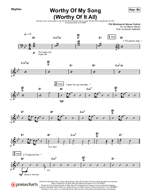 Worthy Of My Song (Worthy Of It All) (Worship Choir SAB) Rhythm Chart (Phil Wickham / Chandler Moore / Arr. Mason Brown)