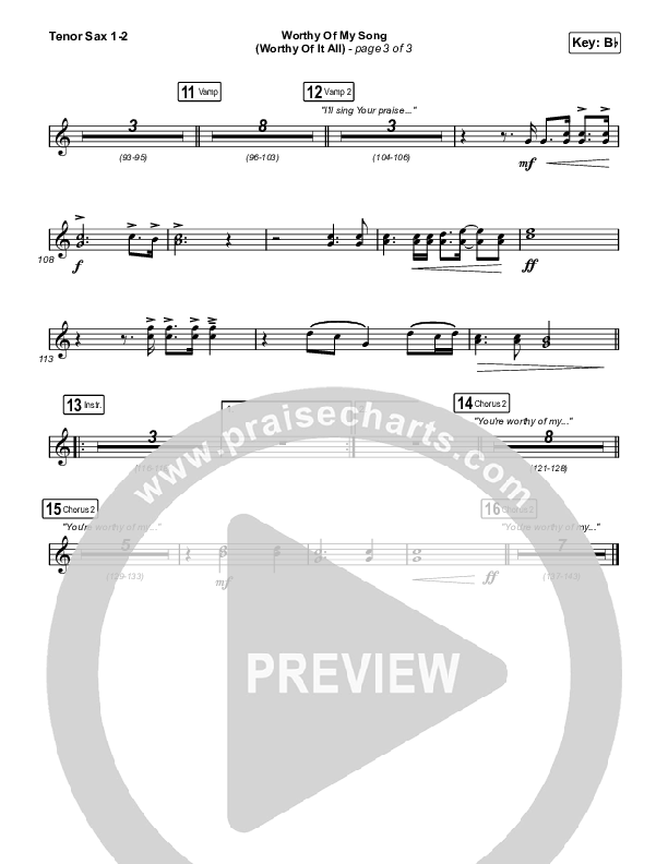 Worthy Of My Song (Worthy Of It All) (Worship Choir SAB) Tenor Sax 1/2 (Phil Wickham / Chandler Moore / Arr. Mason Brown)