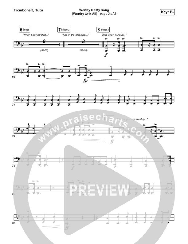 Worthy Of My Song (Worthy Of It All) (Worship Choir SAB) Trombone 3/Tuba (Phil Wickham / Chandler Moore / Arr. Mason Brown)