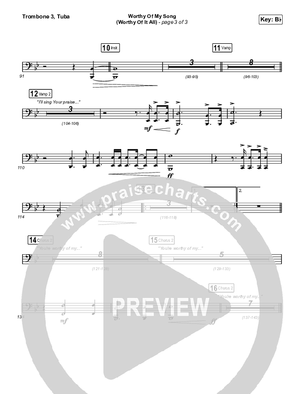 Worthy Of My Song (Worthy Of It All) (Worship Choir SAB) Trombone 3/Tuba (Phil Wickham / Chandler Moore / Arr. Mason Brown)