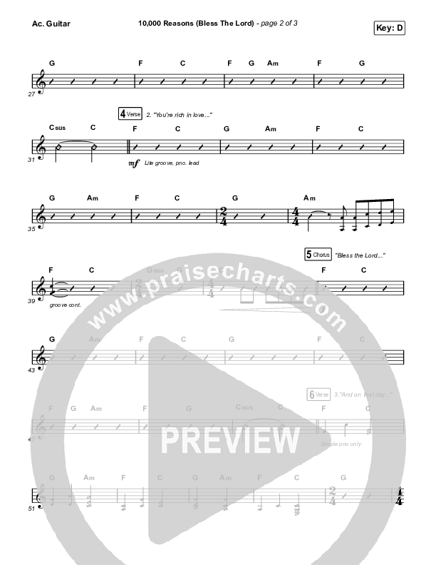 10,000 Reasons (Bless The Lord) (Choral Anthem SATB) Acoustic Guitar (Matt Redman / Bryan & Katie Torwalt / Pat Barrett / Naomi Raine / Crowder / Worship Together / Arr. Mason Brown)
