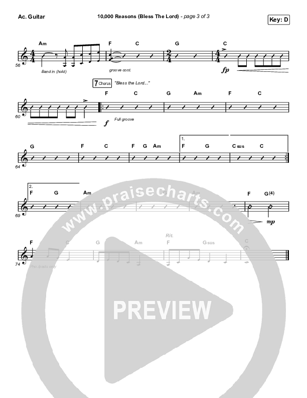 10,000 Reasons (Bless The Lord) (Choral Anthem SATB) Acoustic Guitar (Matt Redman / Bryan & Katie Torwalt / Pat Barrett / Naomi Raine / Crowder / Worship Together / Arr. Mason Brown)