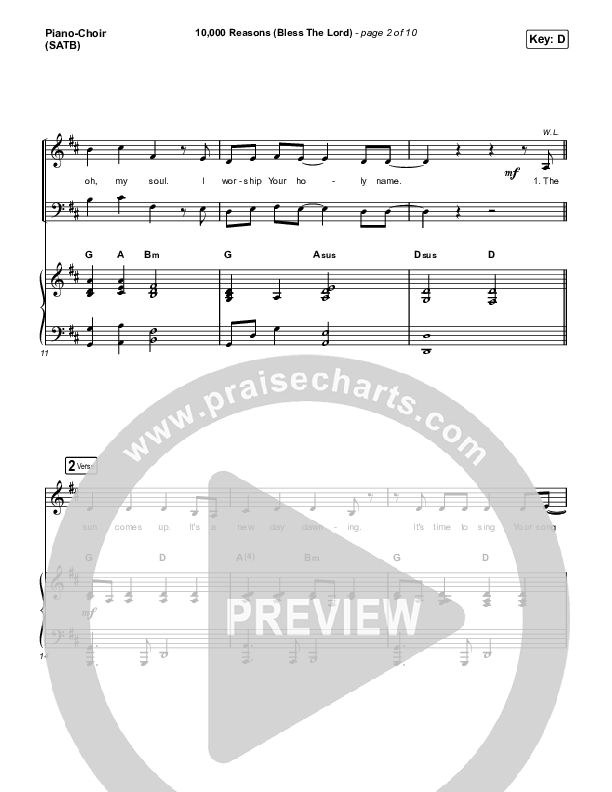 10,000 Reasons (Bless The Lord) (Choral Anthem SATB) Piano/Vocal (SATB) (Matt Redman / Bryan & Katie Torwalt / Pat Barrett / Naomi Raine / Crowder / Worship Together / Arr. Mason Brown)