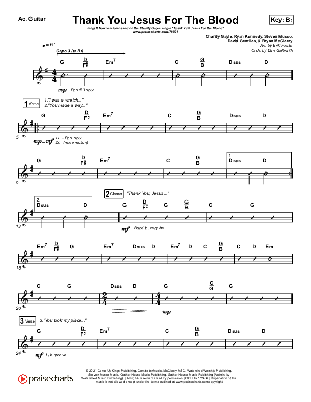 Thank You Jesus For The Blood (Sing It Now SATB) Acoustic Guitar (Charity Gayle / Arr. Erik Foster)