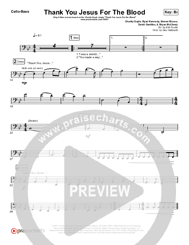 Thank You Jesus For The Blood (Sing It Now SATB) Cello/Bass (Charity Gayle / Arr. Erik Foster)