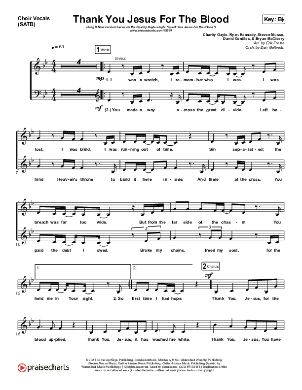 Thank You Jesus For The Blood (Sing It Now SATB) Choir Sheet (SATB) (Charity Gayle / Arr. Erik Foster)