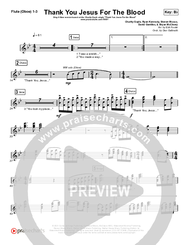 Thank You Jesus For The Blood (Sing It Now SATB) Flute/Oboe 1/2/3 (Charity Gayle / Arr. Erik Foster)