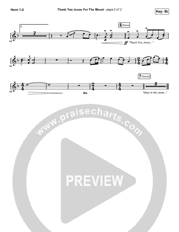 Thank You Jesus For The Blood (Sing It Now SATB) French Horn 1/2 (Charity Gayle / Arr. Erik Foster)
