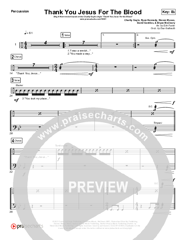 Thank You Jesus For The Blood (Sing It Now SATB) Percussion (Charity Gayle / Arr. Erik Foster)