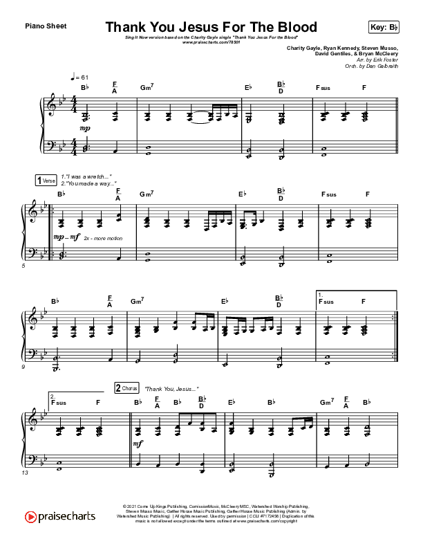 Thank You Jesus For The Blood (Sing It Now SATB) Piano Sheet (Charity Gayle / Arr. Erik Foster)