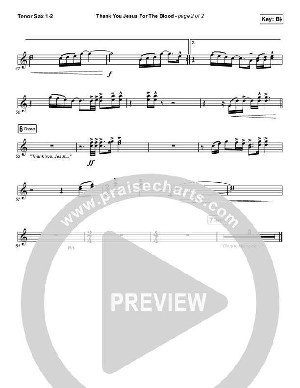 Thank You Jesus For The Blood (Sing It Now SATB) Tenor Sax 1/2 (Charity Gayle / Arr. Erik Foster)