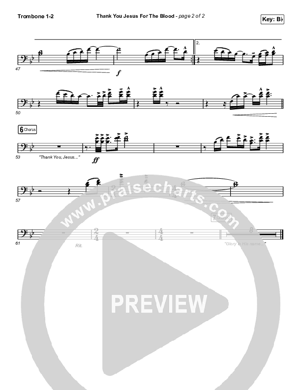 Thank You Jesus For The Blood (Sing It Now SATB) Trombone 1/2 (Charity Gayle / Arr. Erik Foster)