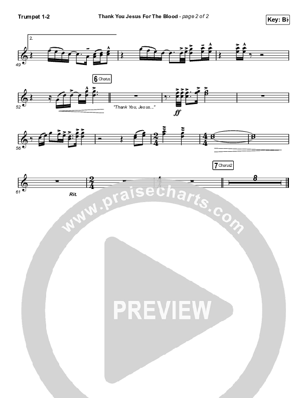 Thank You Jesus For The Blood (Sing It Now SATB) Trumpet 1,2 (Charity Gayle / Arr. Erik Foster)