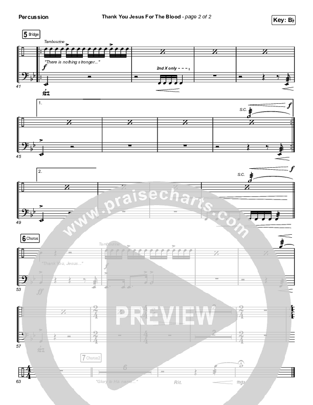 Thank You Jesus For The Blood (Worship Choir SAB) Percussion (Charity Gayle / Arr. Erik Foster)