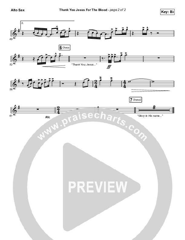 Thank You Jesus For The Blood (Unison/2-Part Choir) Alto Sax (Charity Gayle / Arr. Erik Foster)