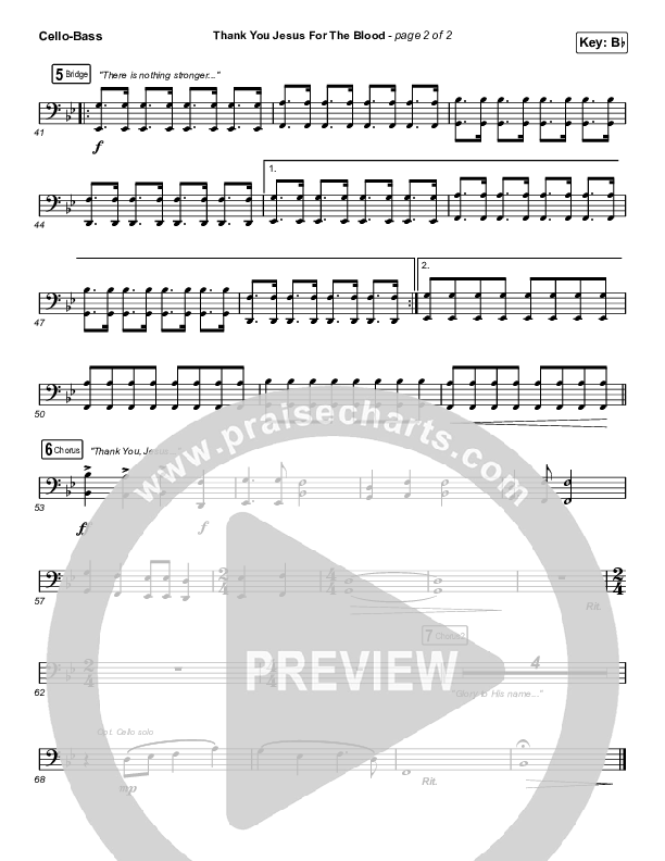 Thank You Jesus For The Blood (Unison/2-Part Choir) Cello/Bass (Charity Gayle / Arr. Erik Foster)
