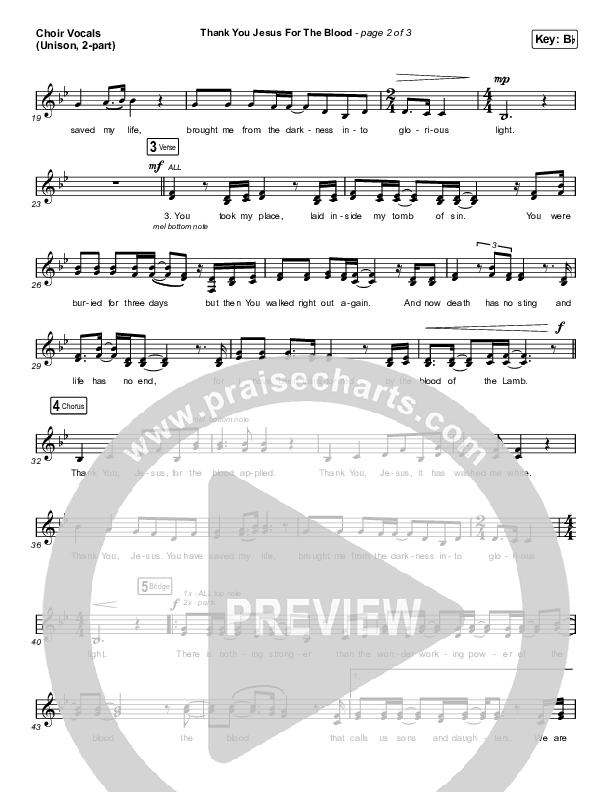 Thank You Jesus For The Blood (Unison/2-Part Choir) Choir Vocals (Uni/2-Part) (Charity Gayle / Arr. Erik Foster)