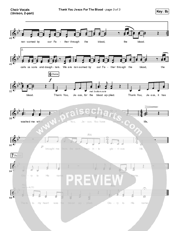 Thank You Jesus For The Blood (Unison/2-Part Choir) Choir Vocals (Uni/2-Part) (Charity Gayle / Arr. Erik Foster)