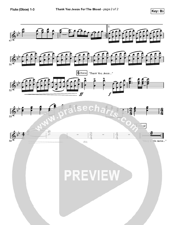 Thank You Jesus For The Blood (Unison/2-Part Choir) Flute/Oboe 1/2/3 (Charity Gayle / Arr. Erik Foster)