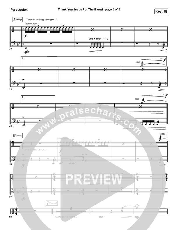 Thank You Jesus For The Blood (Unison/2-Part Choir) Percussion (Charity Gayle / Arr. Erik Foster)