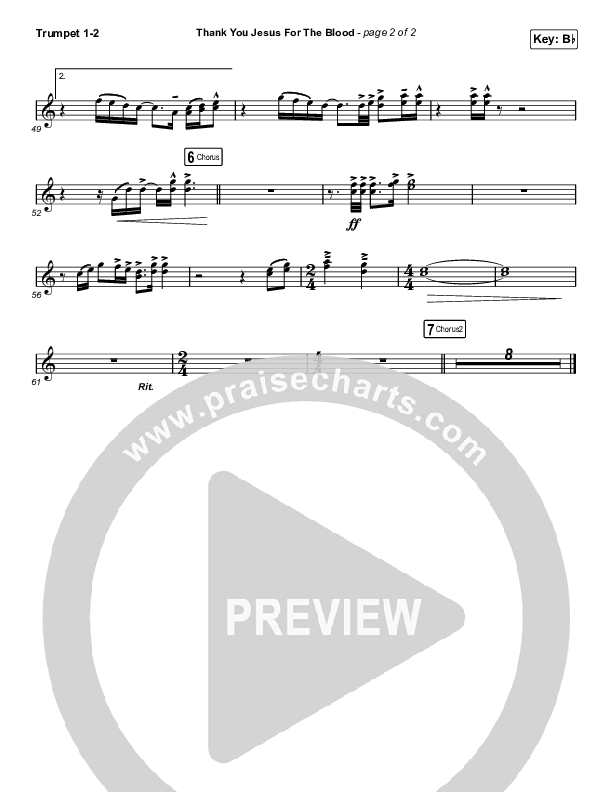 Thank You Jesus For The Blood (Unison/2-Part Choir) Trumpet 1,2 (Charity Gayle / Arr. Erik Foster)