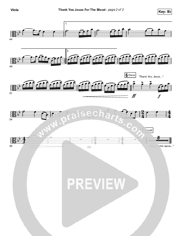 Thank You Jesus For The Blood (Unison/2-Part Choir) Viola (Charity Gayle / Arr. Erik Foster)