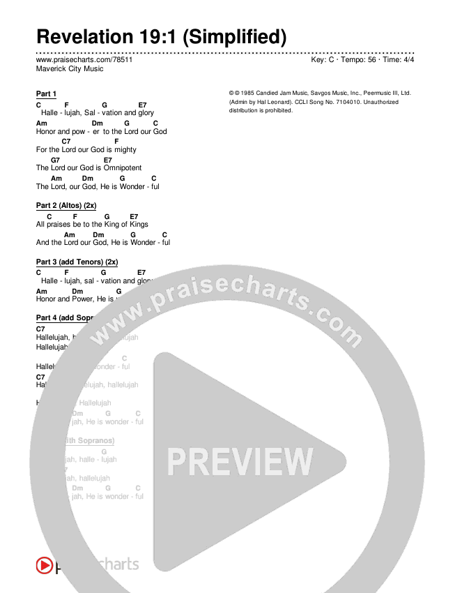 Revelation 19:1 (Simplified) Chord Chart (Maverick City Music)