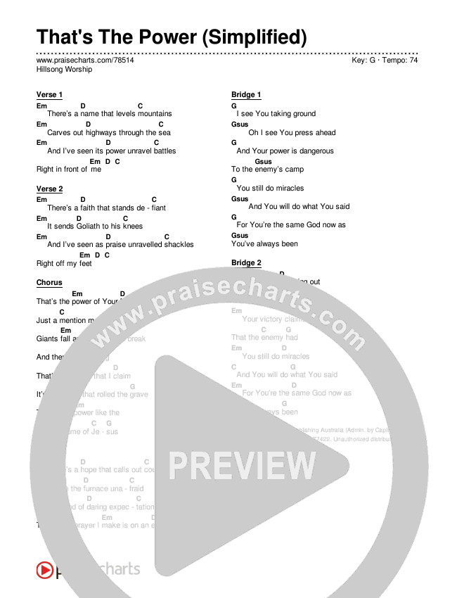 That's The Power (Simplified) Chord Chart (Hillsong Worship)