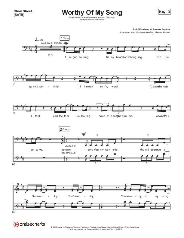 Worthy Of My Song Choir Vocals (SATB) (Phil Wickham)
