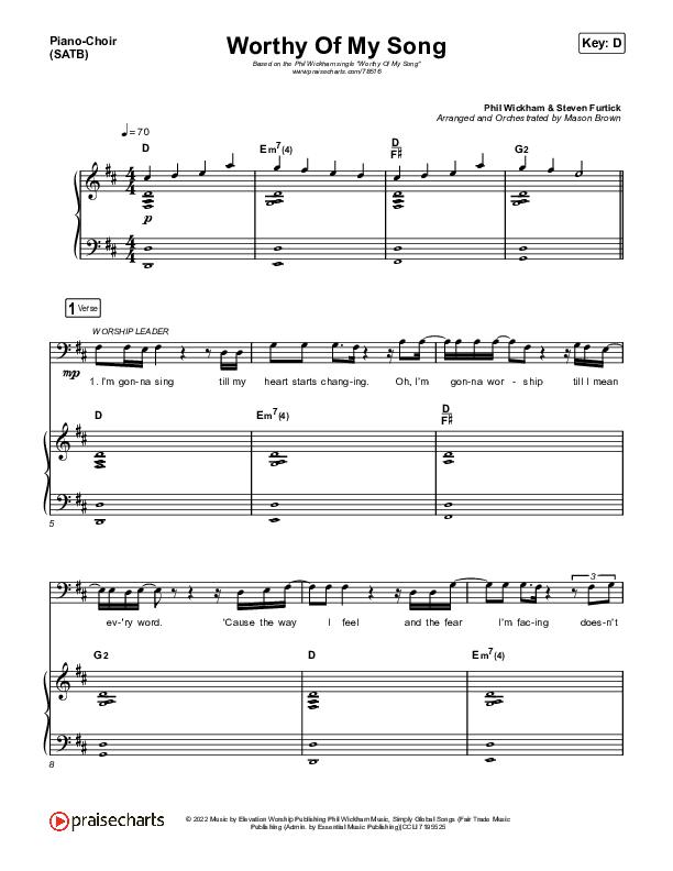Worthy Of My Song Piano/Vocal (SATB) (Phil Wickham)