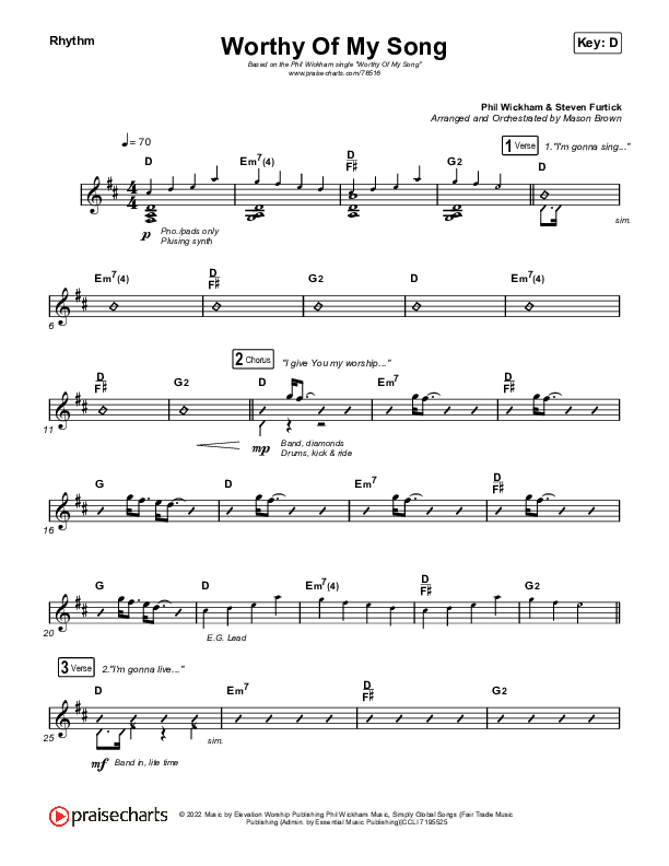 Worthy Of My Song Rhythm Chart (Phil Wickham)