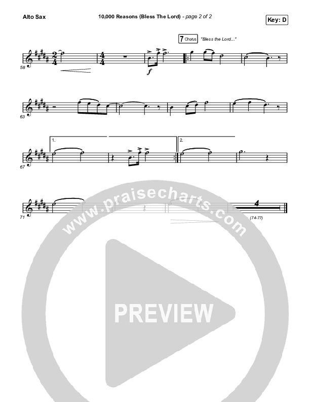 10,000 Reasons (Bless The Lord) (Worship Choir SAB) Alto Sax (Matt Redman / Crowder / Tauren Wells / Naomi Raine / Worship Together / Arr. Mason Brown)