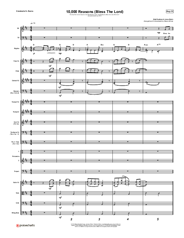 10,000 Reasons (Bless The Lord) (Worship Choir SAB) Conductor's Score (Matt Redman / Crowder / Tauren Wells / Naomi Raine / Worship Together / Arr. Mason Brown)