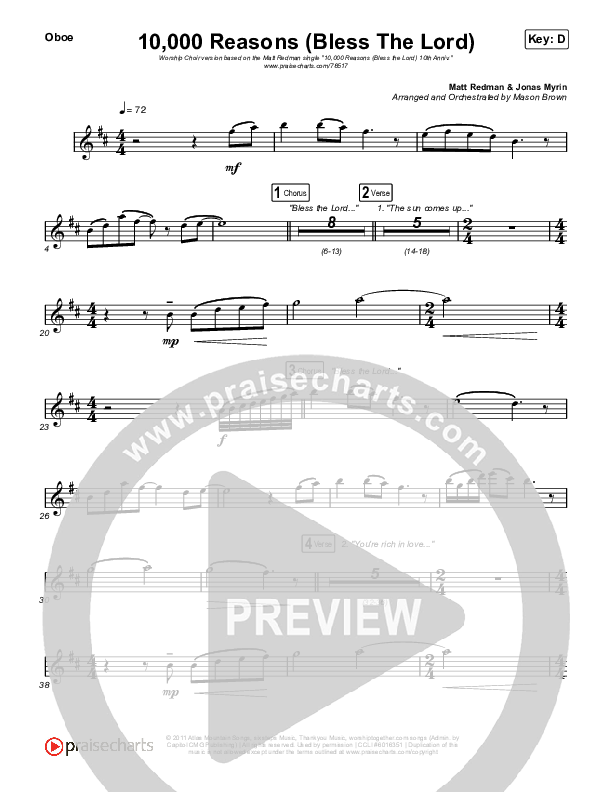 10,000 Reasons (Bless The Lord) (Worship Choir SAB) Wind Pack (Matt Redman / Crowder / Tauren Wells / Naomi Raine / Worship Together / Arr. Mason Brown)