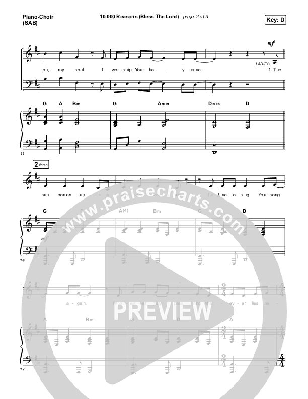 10,000 Reasons (Bless The Lord) (Worship Choir SAB) Piano/Choir (SAB) (Matt Redman / Crowder / Tauren Wells / Naomi Raine / Worship Together / Arr. Mason Brown)