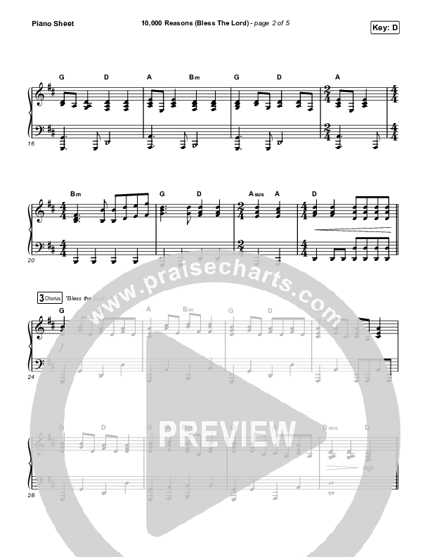 10,000 Reasons (Bless The Lord) (Worship Choir SAB) Piano Sheet (Matt Redman / Crowder / Tauren Wells / Naomi Raine / Worship Together / Arr. Mason Brown)