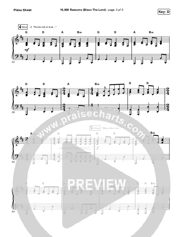 10,000 Reasons (Bless The Lord) (Worship Choir SAB) Piano Sheet (Matt Redman / Crowder / Tauren Wells / Naomi Raine / Worship Together / Arr. Mason Brown)