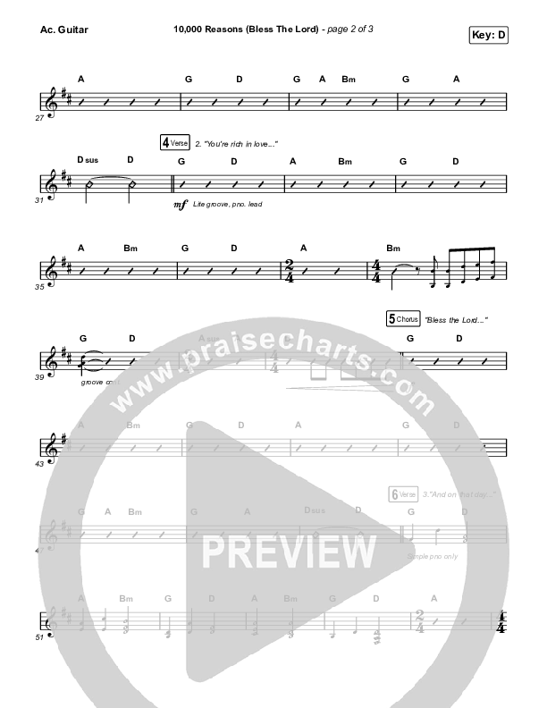 10,000 Reasons (Bless The Lord) (Unison/2-Part Choir) Acoustic Guitar (Matt Redman / Crowder / Tauren Wells / Naomi Raine / Worship Together / Arr. Mason Brown)