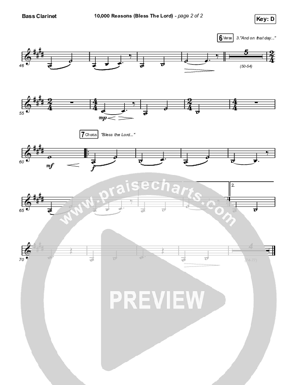 10,000 Reasons (Bless The Lord) (Sing It Now SATB) Bass Clarinet (Matt Redman / Crowder / Tauren Wells / Naomi Raine / Worship Together / Arr. Mason Brown)