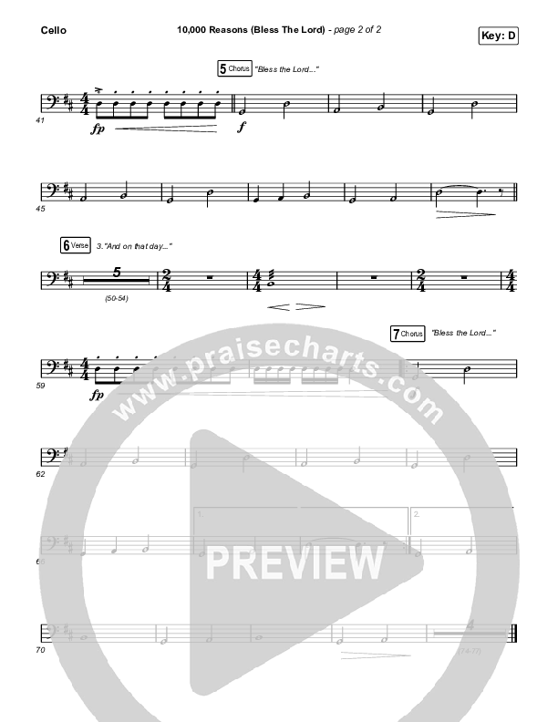 10,000 Reasons (Bless The Lord) (Sing It Now SATB) Cello (Matt Redman / Crowder / Tauren Wells / Naomi Raine / Worship Together / Arr. Mason Brown)