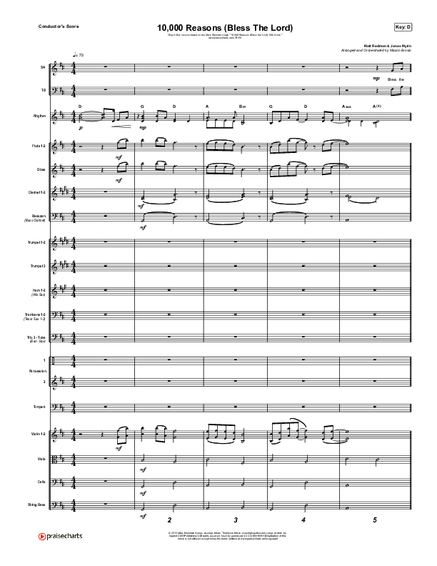 10,000 Reasons (Bless The Lord) (Sing It Now SATB) Conductor's Score (Matt Redman / Crowder / Tauren Wells / Naomi Raine / Worship Together / Arr. Mason Brown)
