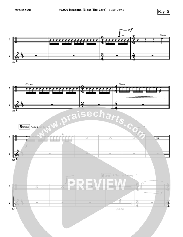 10,000 Reasons (Bless The Lord) (Sing It Now SATB) Percussion (Matt Redman / Crowder / Tauren Wells / Naomi Raine / Worship Together / Arr. Mason Brown)