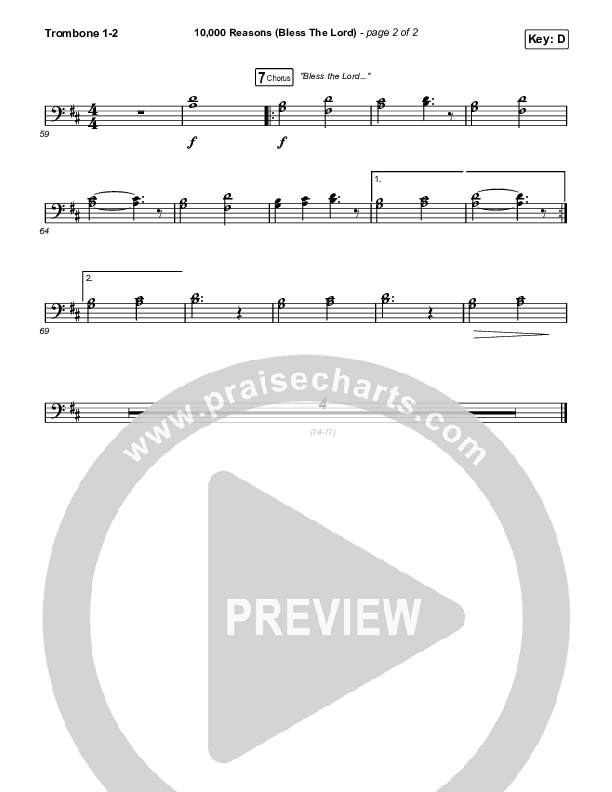 10,000 Reasons (Bless The Lord) (Sing It Now SATB) Trombone 1/2 (Matt Redman / Crowder / Tauren Wells / Naomi Raine / Worship Together / Arr. Mason Brown)