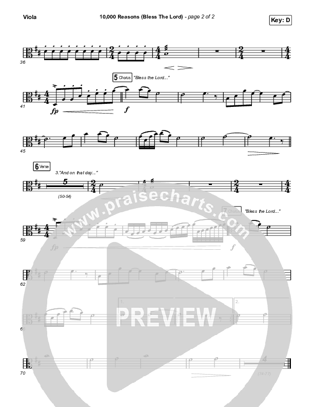 10,000 Reasons (Bless The Lord) (Sing It Now SATB) Viola (Matt Redman / Crowder / Tauren Wells / Naomi Raine / Worship Together / Arr. Mason Brown)