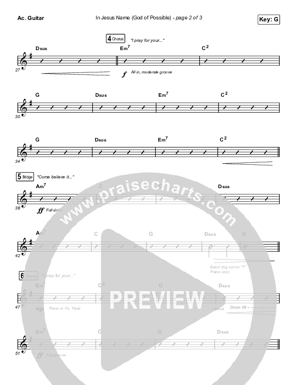 In Jesus Name (God Of Possible) (Unison/2-Part Choir) Acoustic Guitar (Katy Nichole / Arr. Erik Foster)