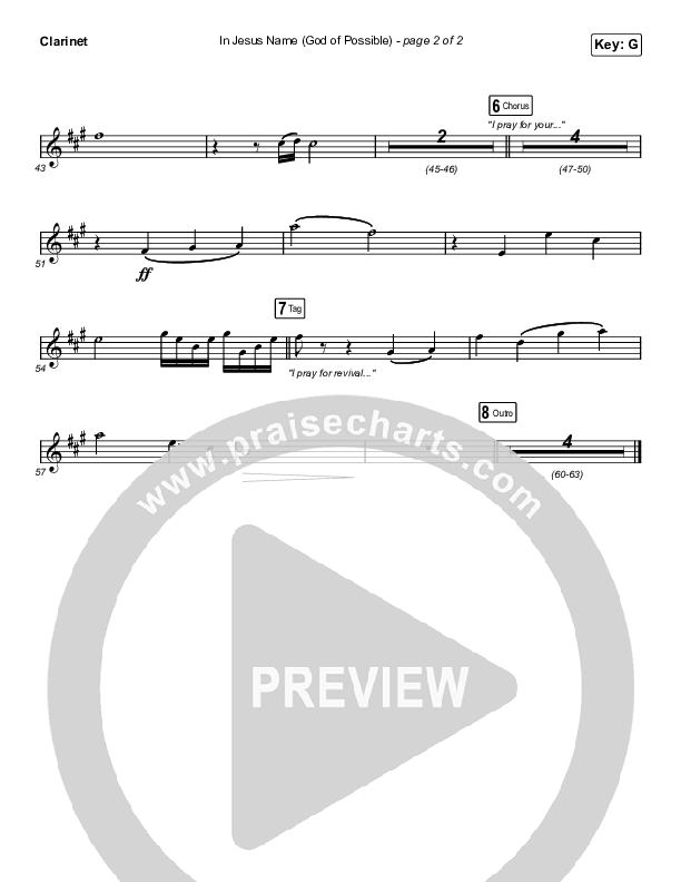 In Jesus Name (God Of Possible) (Unison/2-Part Choir) Clarinet (Katy Nichole / Arr. Erik Foster)