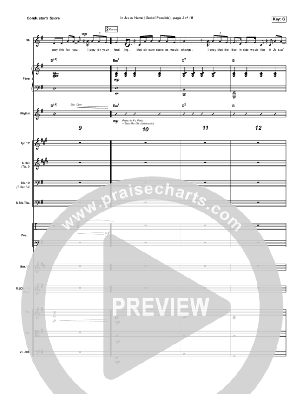 In Jesus Name (God Of Possible) (Unison/2-Part Choir) Conductor's Score (Katy Nichole / Arr. Erik Foster)