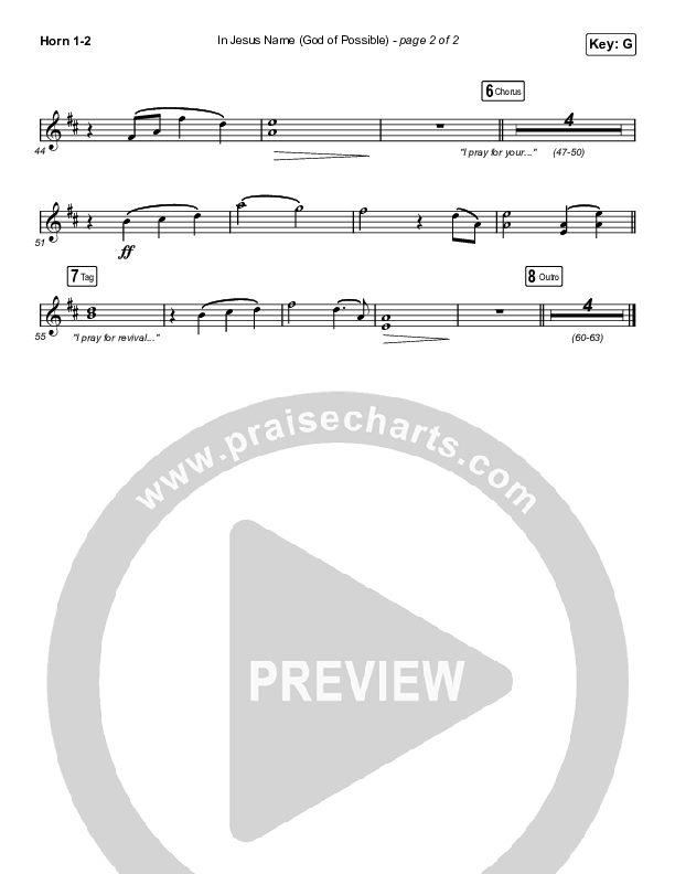 In Jesus Name (God Of Possible) (Unison/2-Part Choir) French Horn 1/2 (Katy Nichole / Arr. Erik Foster)
