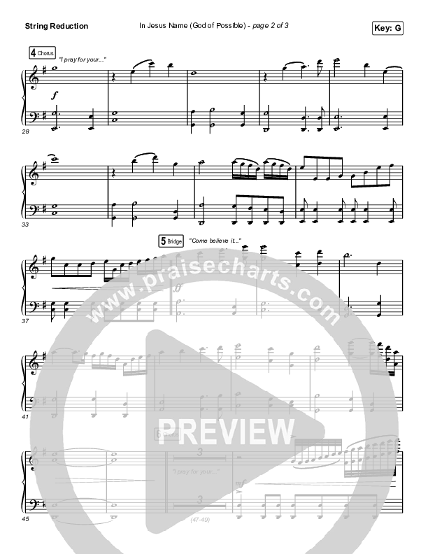 In Jesus Name (God Of Possible) (Unison/2-Part Choir) String Reduction (Katy Nichole / Arr. Erik Foster)